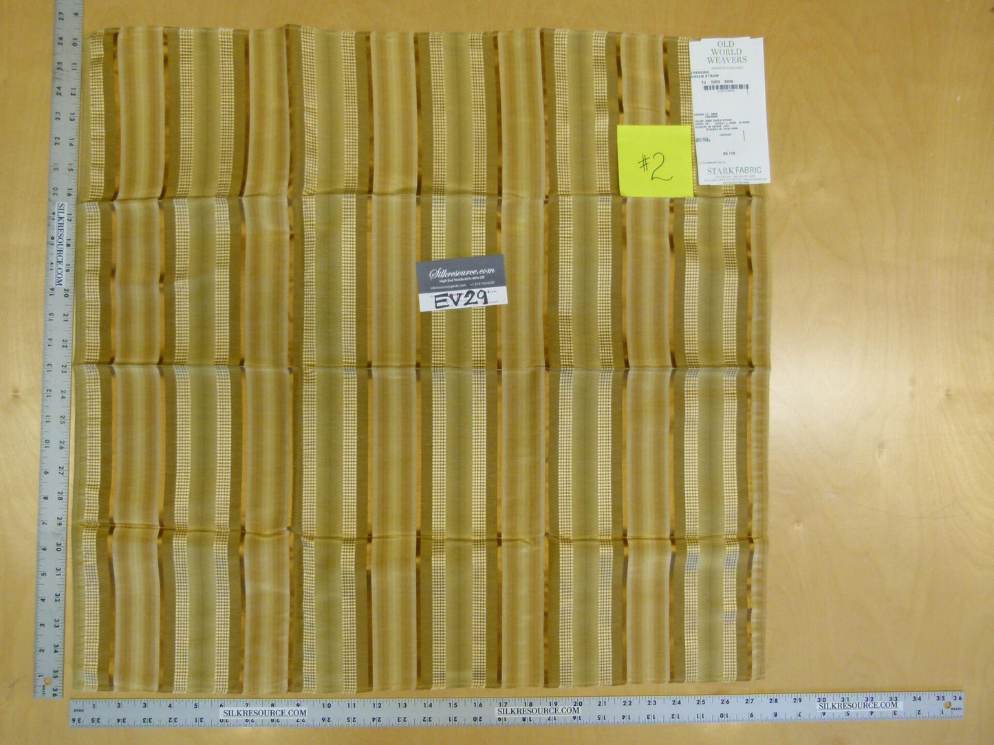 3 EV29 Scalamandre Old World Weavers Frederic Green Straw Silk Linen Beige Stripe 3 Pieces 26"x27"