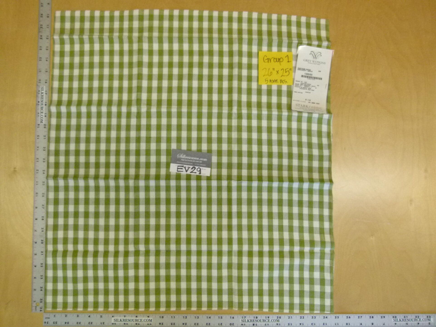 4 EV29 Scalamandre Grey Watkins Chatham Check Green/Off-White Cotton 5 Pieces Assorted Colors 26"x25"