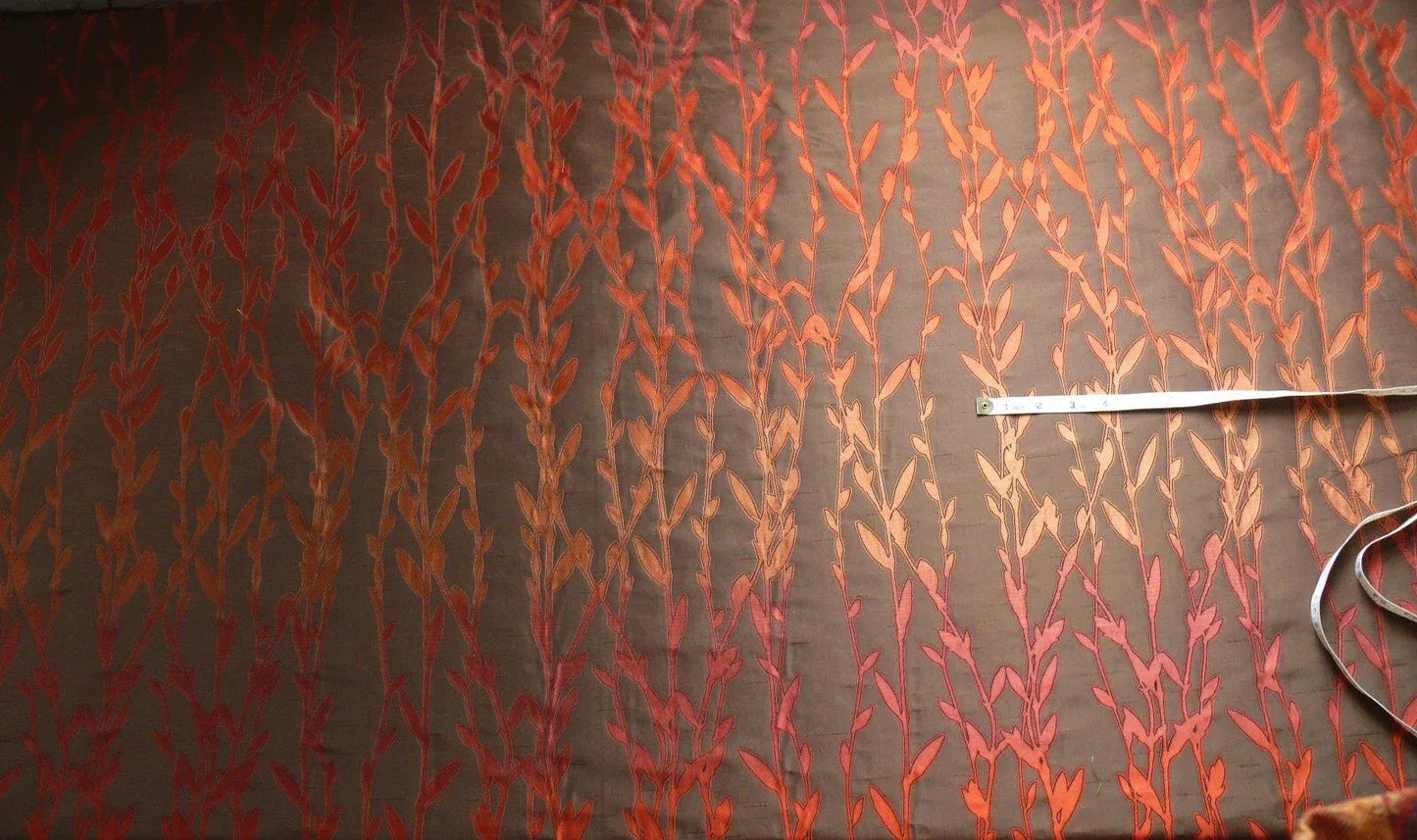 By Yard Heavy! 100%silk Lampas Pussy Willow Tree Navaho Red Brown 676navaho