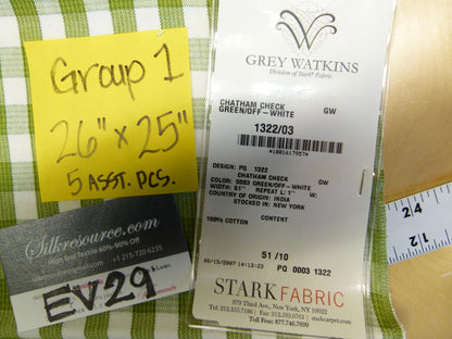 4 EV29 Scalamandre Grey Watkins Chatham Check Green/Off-White Cotton 5 Pieces Assorted Colors 26"x25"