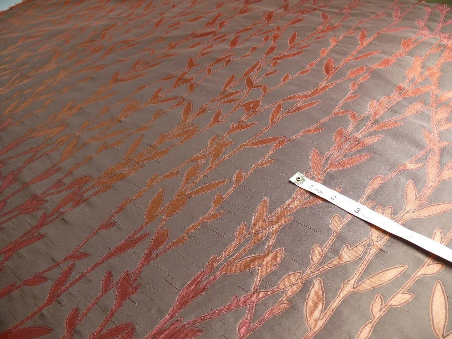 By Yard Heavy! 100%silk Lampas Pussy Willow Tree Navaho Red Brown 676navaho