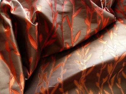 By Yard Heavy! 100%silk Lampas Pussy Willow Tree Navaho Red Brown 676navaho