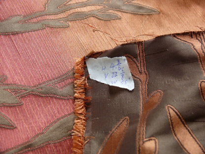 By Yard Heavy! 100%silk Lampas Pussy Willow Tree Navaho Red Brown 676navaho