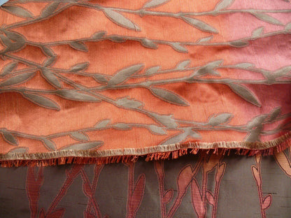 By Yard Heavy! 100%silk Lampas Pussy Willow Tree Navaho Red Brown 676navaho