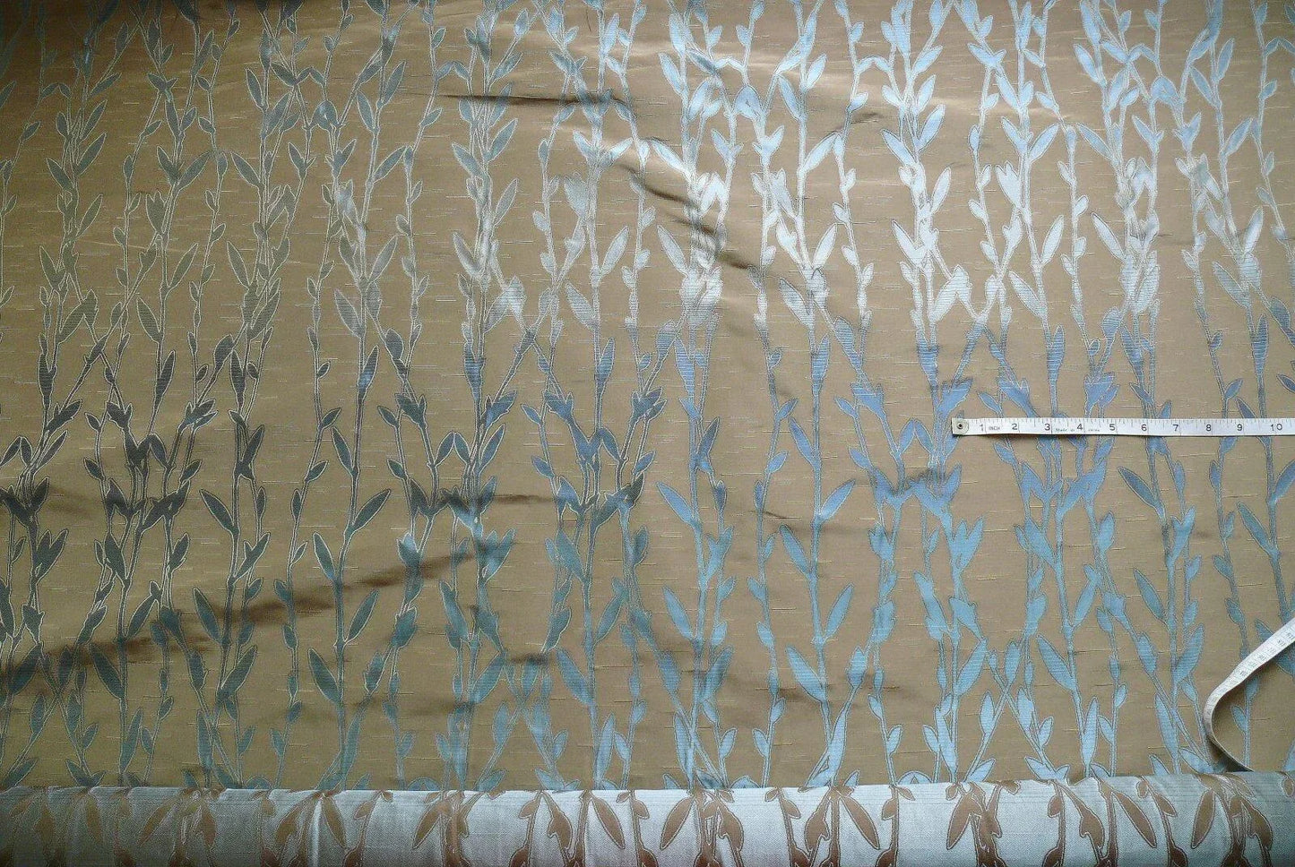 By Yard Heavy! 100%silk Lampas Pussy Willow Tree Wind Blue 676wind