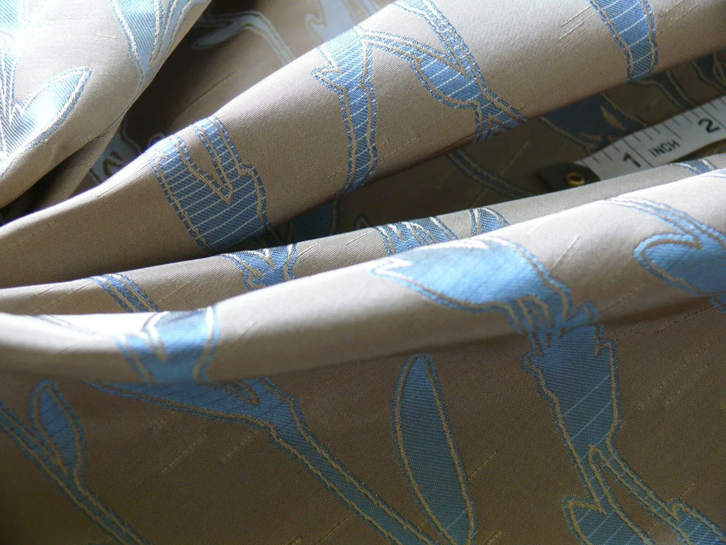 By Yard Heavy! 100%silk Lampas Pussy Willow Tree Wind Blue 676wind