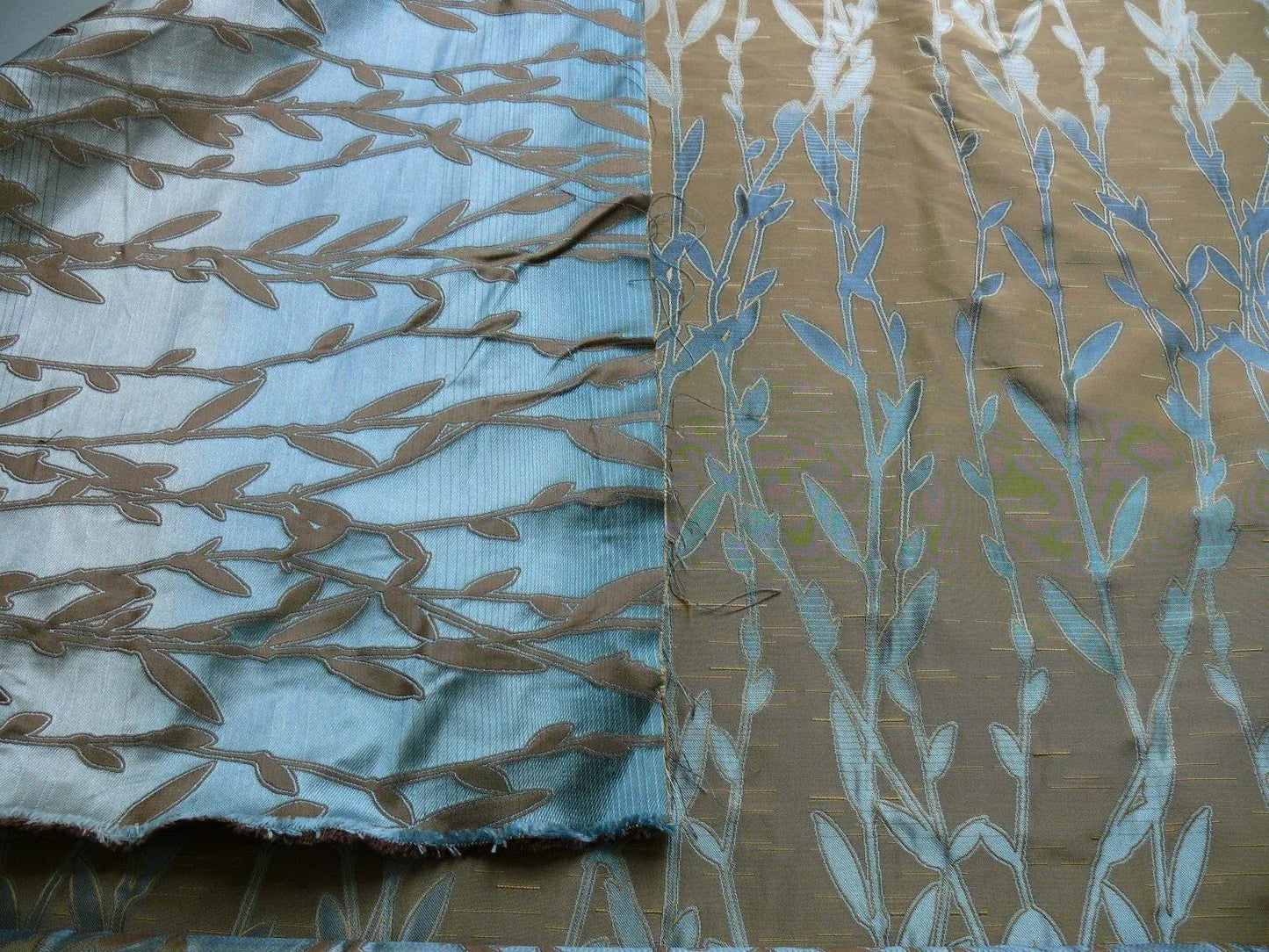 By Yard Heavy! 100%silk Lampas Pussy Willow Tree Wind Blue 676wind