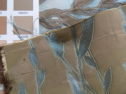 By Yard Heavy! 100%silk Lampas Pussy Willow Tree Wind Blue 676wind