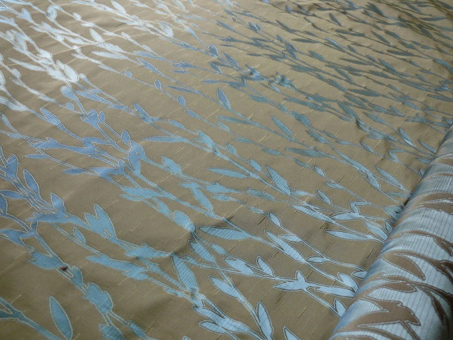 By Yard Heavy! 100%silk Lampas Pussy Willow Tree Wind Blue 676wind