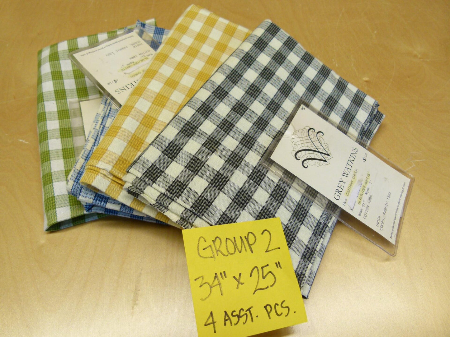 5 EV29 Scalamandre Grey Watkins Chatham Check Green/Off-White Cotton 4 Assorted Pieces 34"x25"
