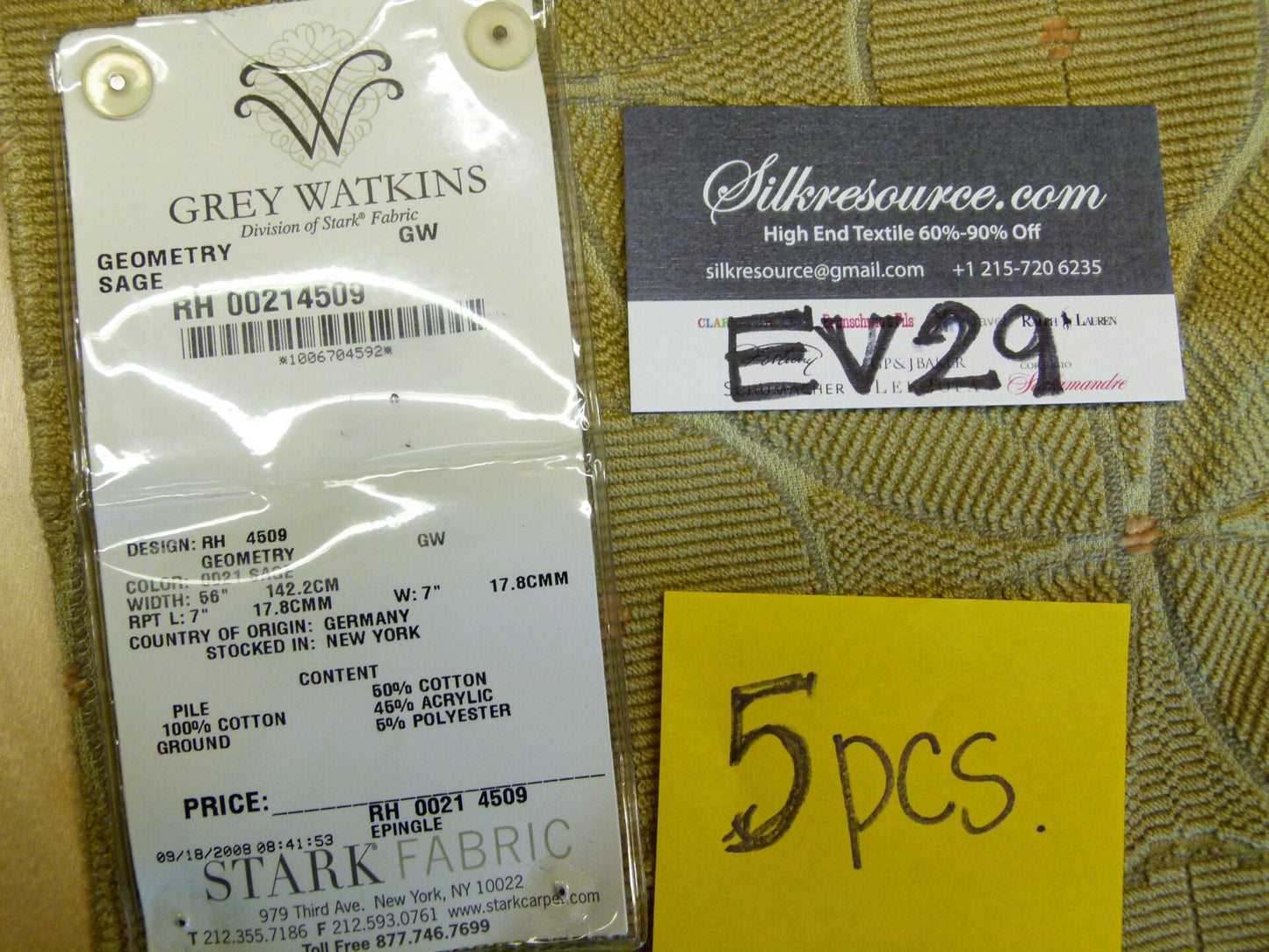 6 EV29 Scalamandre Grey Watkins Geometry Sage Epingle Green Dot Circle Geometric 5 Pieces 26"x27" MSRP USD370/y