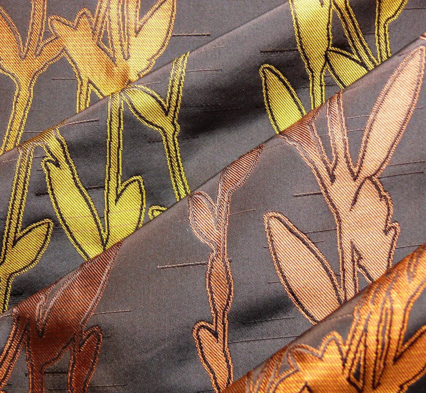 By Yard Heavy! 100%silk Lampas Pussy Willow Tree Branch Gold Brown