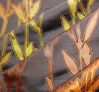 By Yard Heavy! 100%silk Lampas Pussy Willow Tree Branch Gold Brown