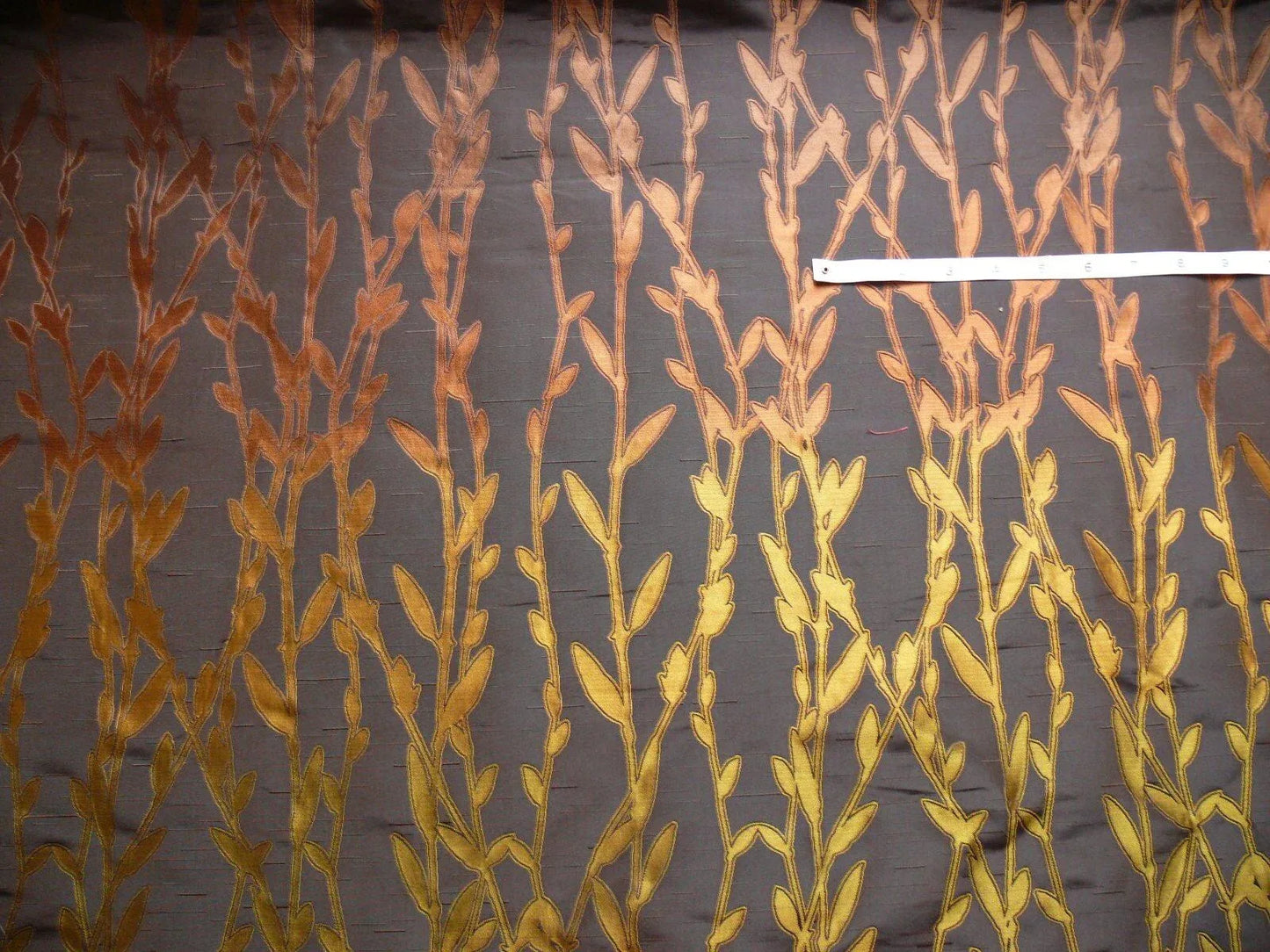 By Yard Heavy! 100%silk Lampas Pussy Willow Tree Branch Gold Brown