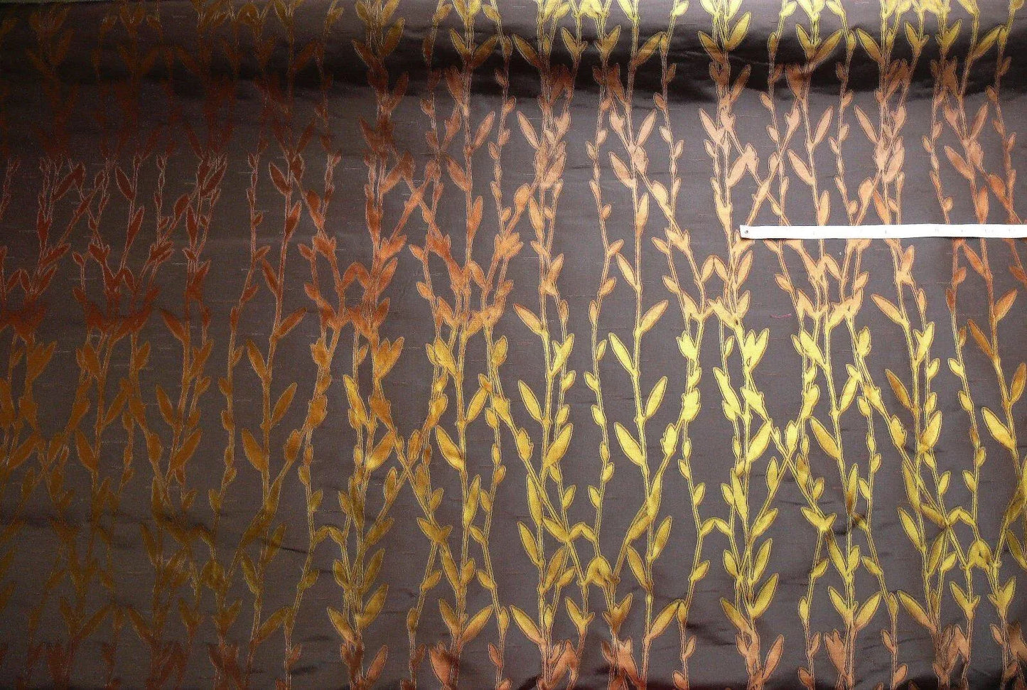 By Yard Heavy! 100%silk Lampas Pussy Willow Tree Branch Gold Brown