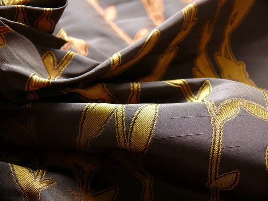 By Yard Heavy! 100%silk Lampas Pussy Willow Tree Branch Gold Brown