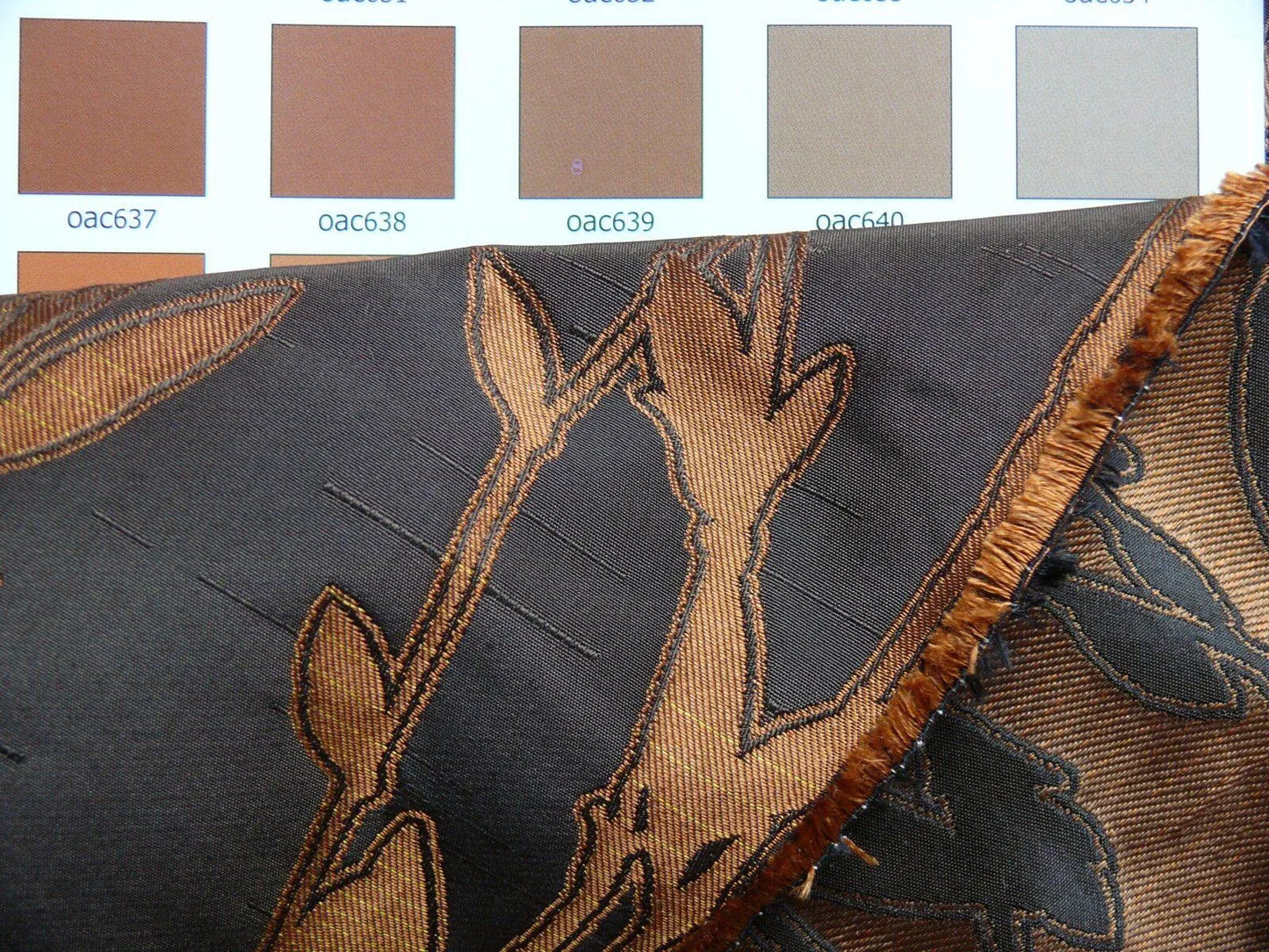 By Yard Heavy! 100%silk Lampas Pussy Willow Tree Branch Gold Brown