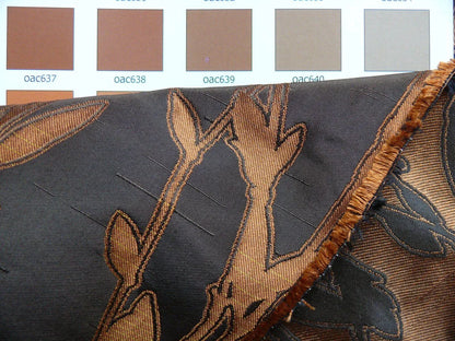 By Yard Heavy! 100%silk Lampas Pussy Willow Tree Branch Gold Brown