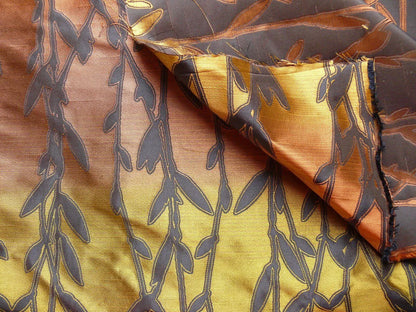 By Yard Heavy! 100%silk Lampas Pussy Willow Tree Branch Gold Brown
