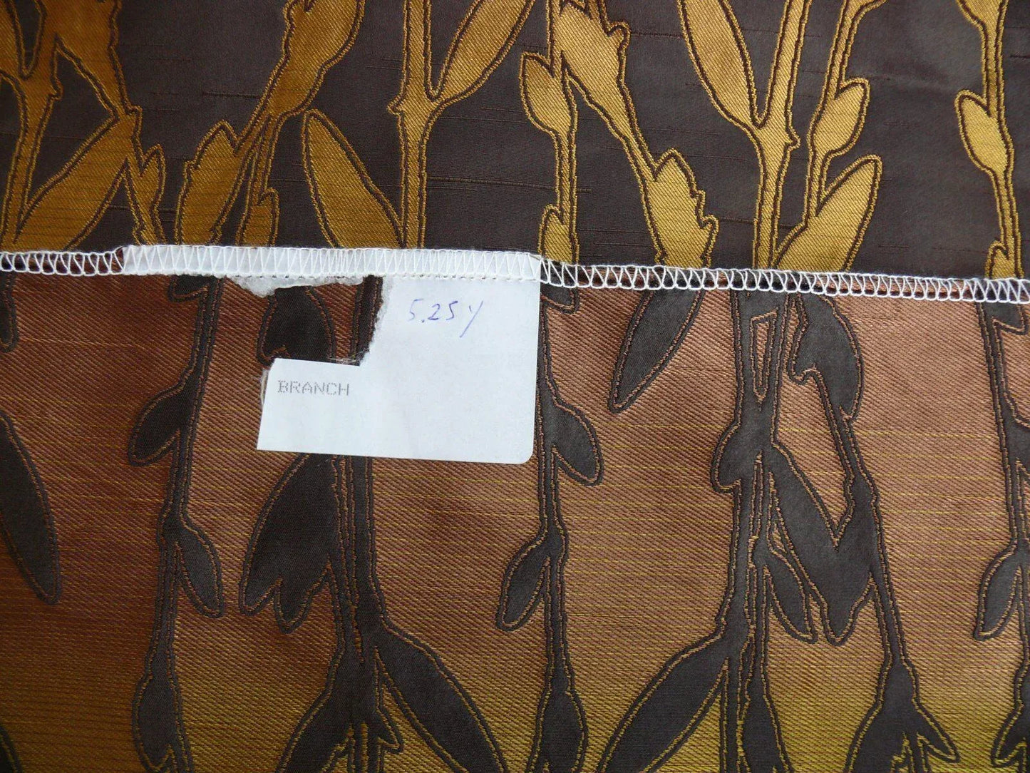 By Yard Heavy! 100%silk Lampas Pussy Willow Tree Branch Gold Brown