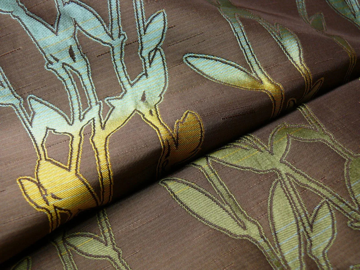 By Yard Heavy! 100%silk Lampas Pussy Willow Tree Dusk Blue Brown 676dusk
