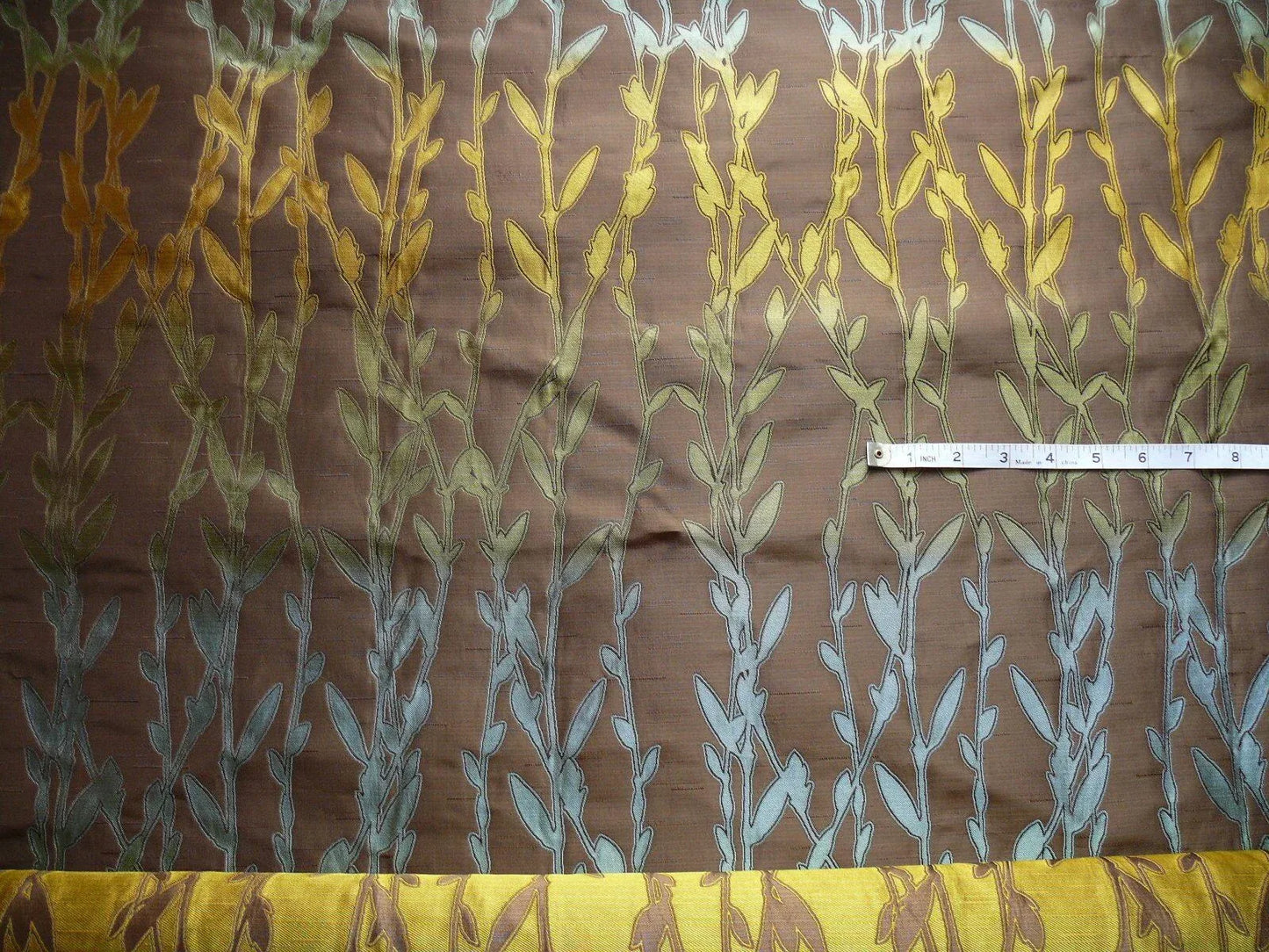 By Yard Heavy! 100%silk Lampas Pussy Willow Tree Dusk Blue Brown 676dusk