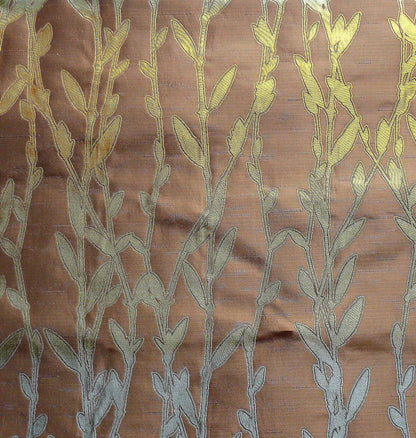 By Yard Heavy! 100%silk Lampas Pussy Willow Tree Dusk Blue Brown 676dusk