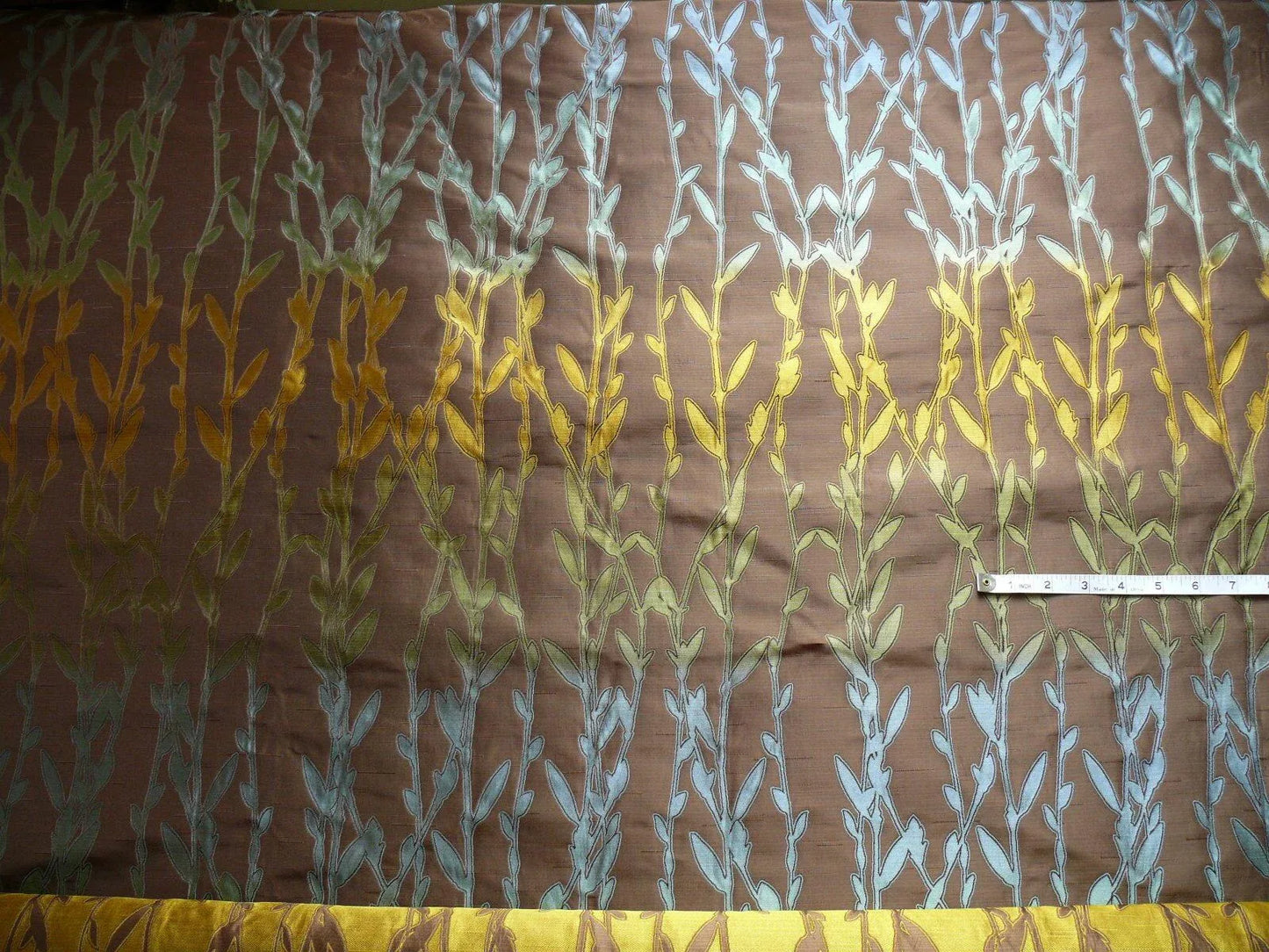 By Yard Heavy! 100%silk Lampas Pussy Willow Tree Dusk Blue Brown 676dusk