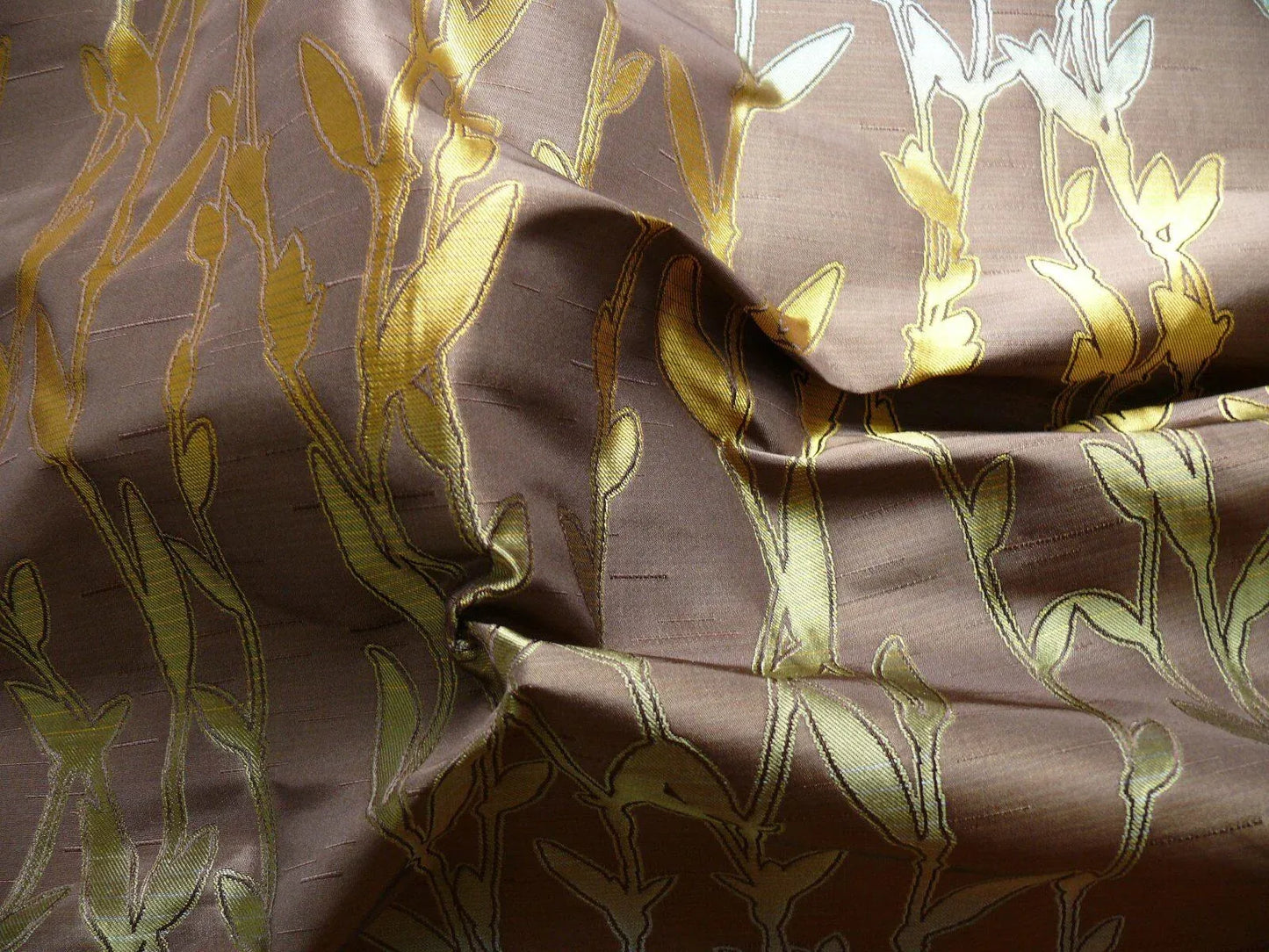 By Yard Heavy! 100%silk Lampas Pussy Willow Tree Dusk Blue Brown 676dusk