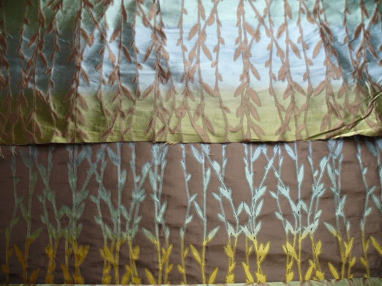 By Yard Heavy! 100%silk Lampas Pussy Willow Tree Dusk Blue Brown 676dusk