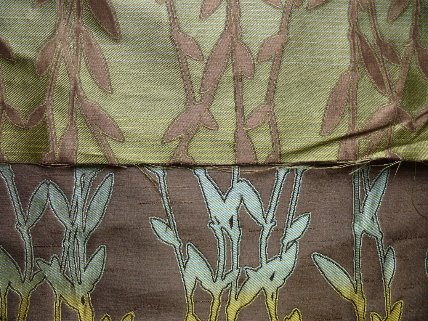 By Yard Heavy! 100%silk Lampas Pussy Willow Tree Dusk Blue Brown 676dusk