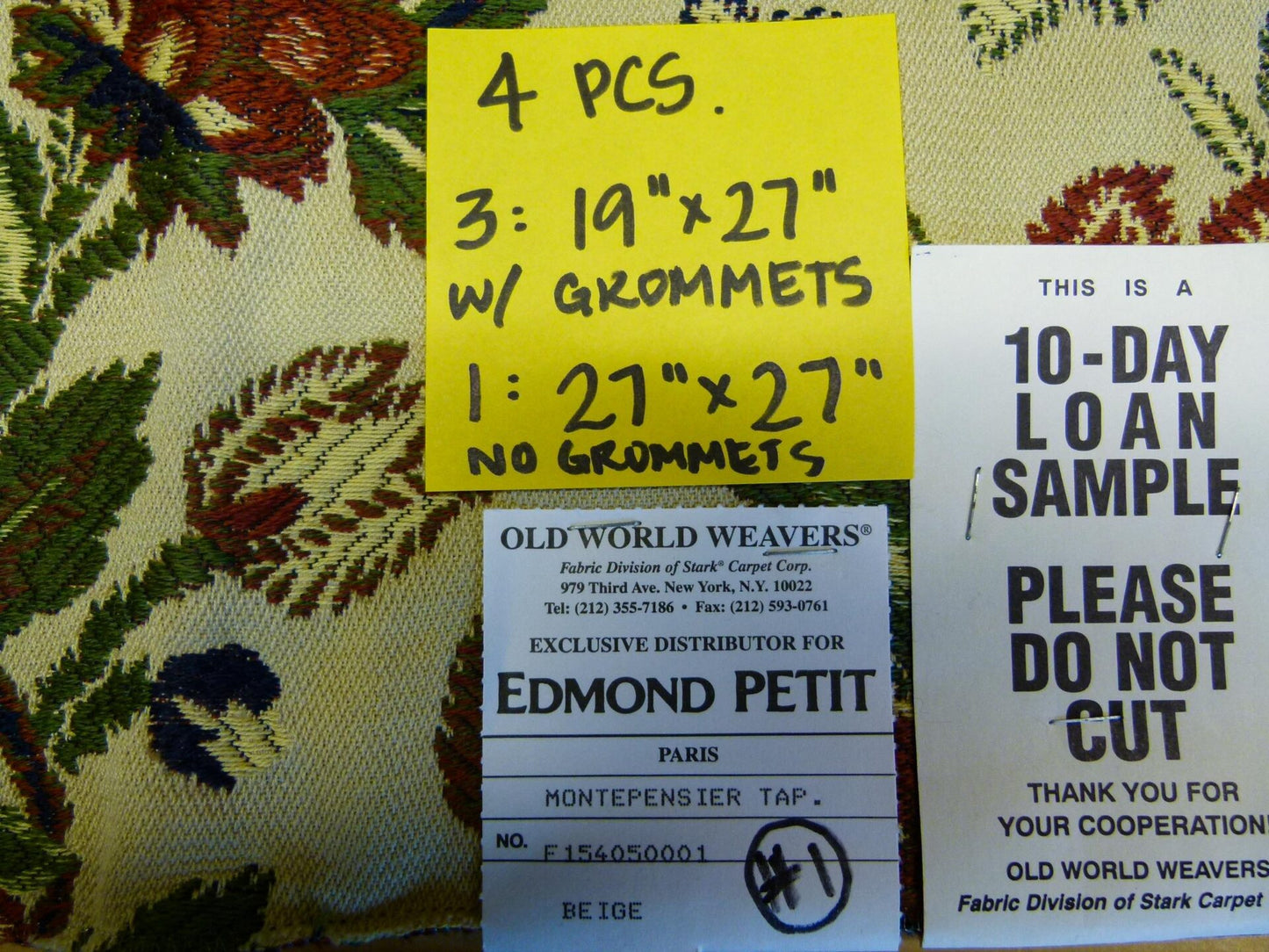 8 EV29 Old World Weavers Edmond Petit Montepensier Tapestry Wool cotton Beige Botanical Floral Tree Foliage Large Pattern 4 Pieces