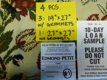 8 EV29 Old World Weavers Edmond Petit Montepensier Tapestry Wool cotton Beige Botanical Floral Tree Foliage Large Pattern 4 Pieces