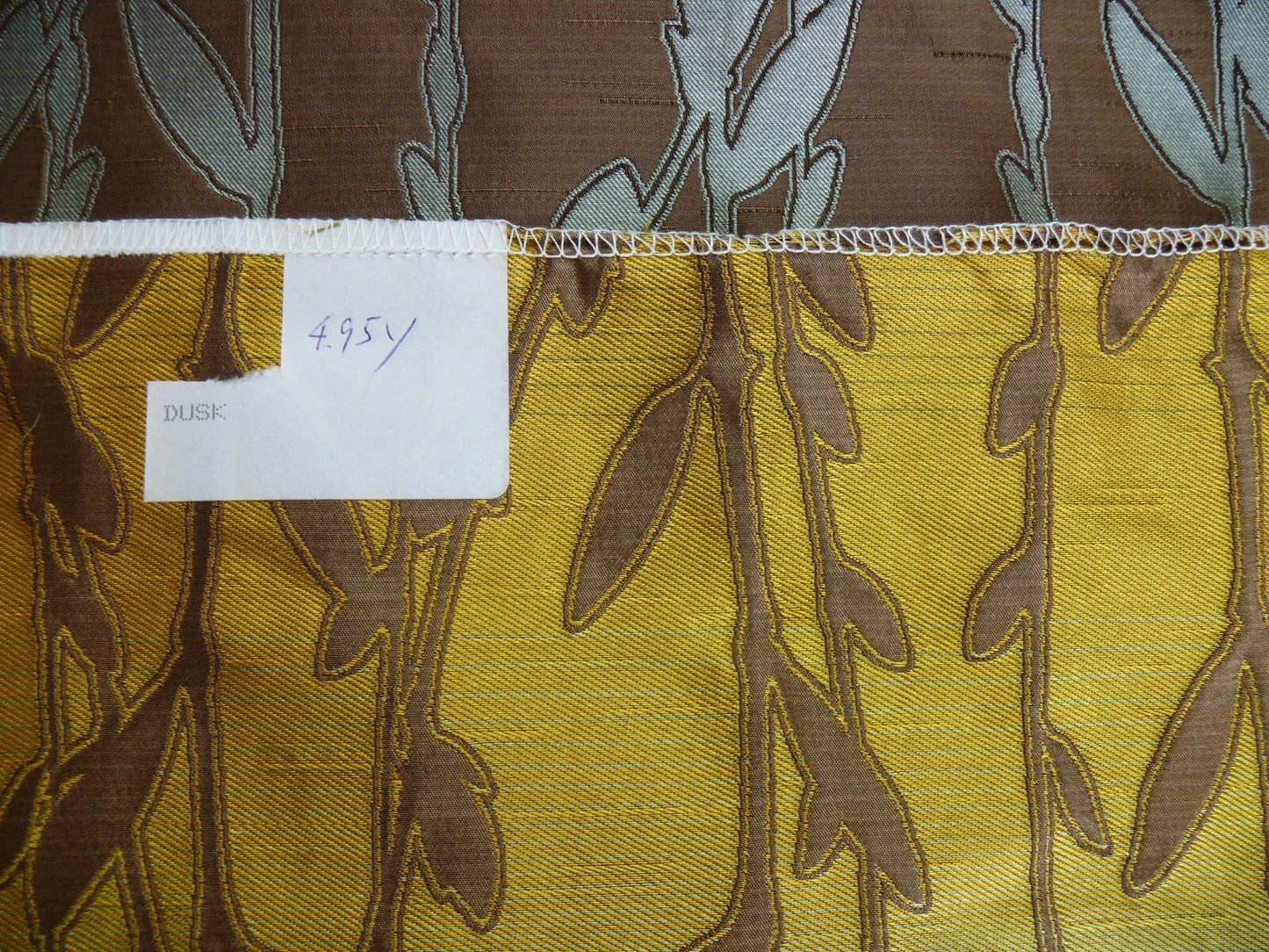 By Yard Heavy! 100%silk Lampas Pussy Willow Tree Dusk Blue Brown 676dusk