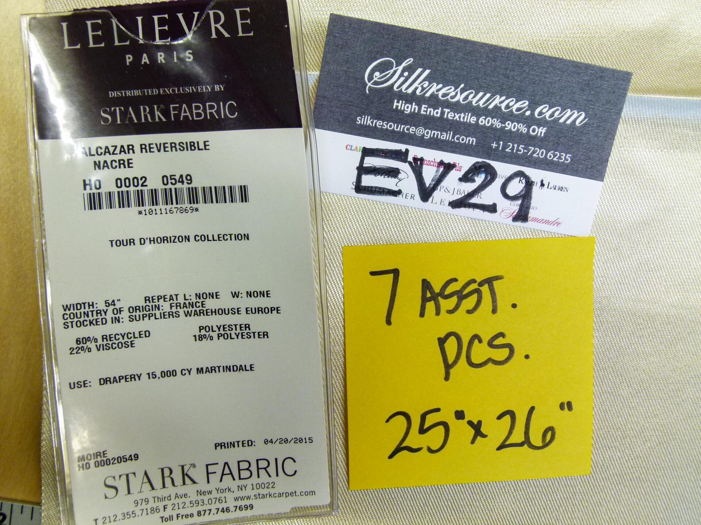 9 EV29 Scalamandre Lelievre Paris Alcazar Reversible Or Plain Solid 7 Pieces Assorted Colors 25"x26"