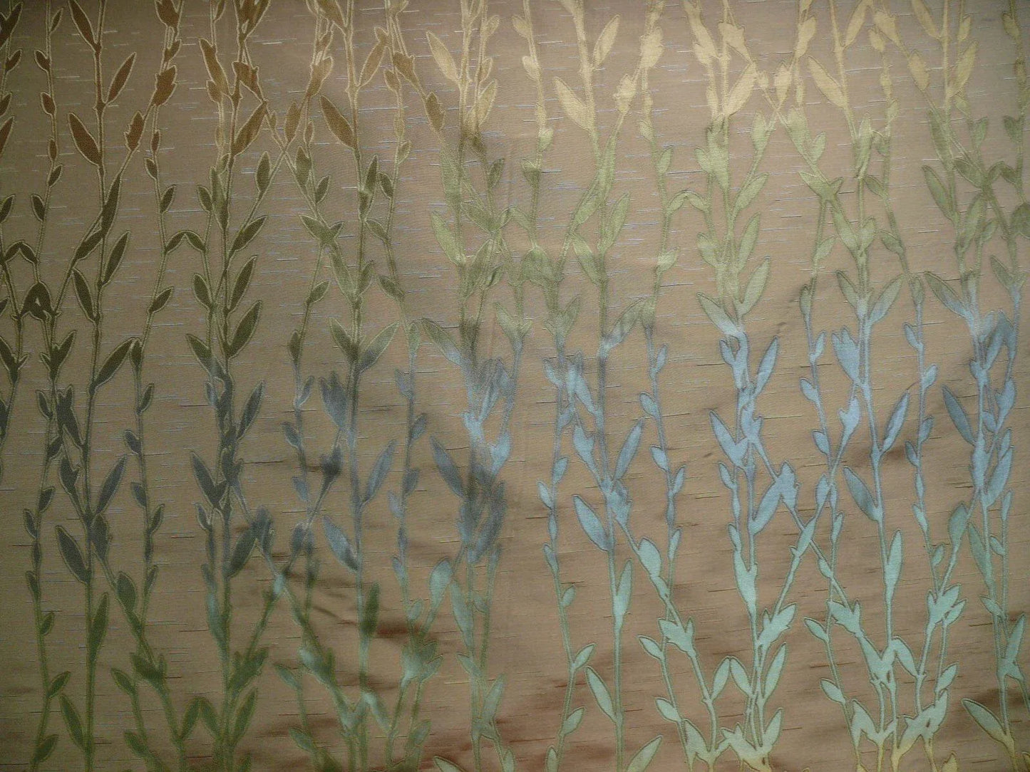 By Yard Heavy! 100%silk Lampas Pussy Willow Tree Julep Brown Gold Blue