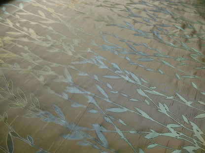 By Yard Heavy! 100%silk Lampas Pussy Willow Tree Julep Brown Gold Blue