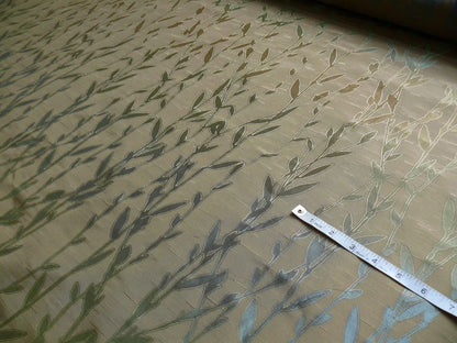 By Yard Heavy! 100%silk Lampas Pussy Willow Tree Julep Brown Gold Blue