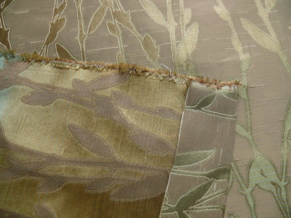 By Yard Heavy! 100%silk Lampas Pussy Willow Tree Julep Brown Gold Blue