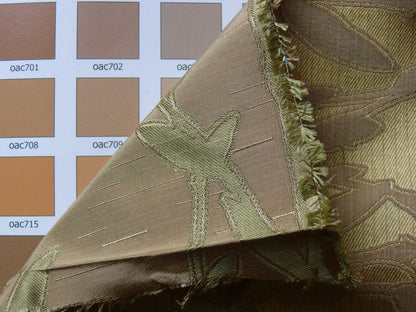 By Yard Heavy! 100%silk Lampas Pussy Willow Tree Julep Brown Gold Blue