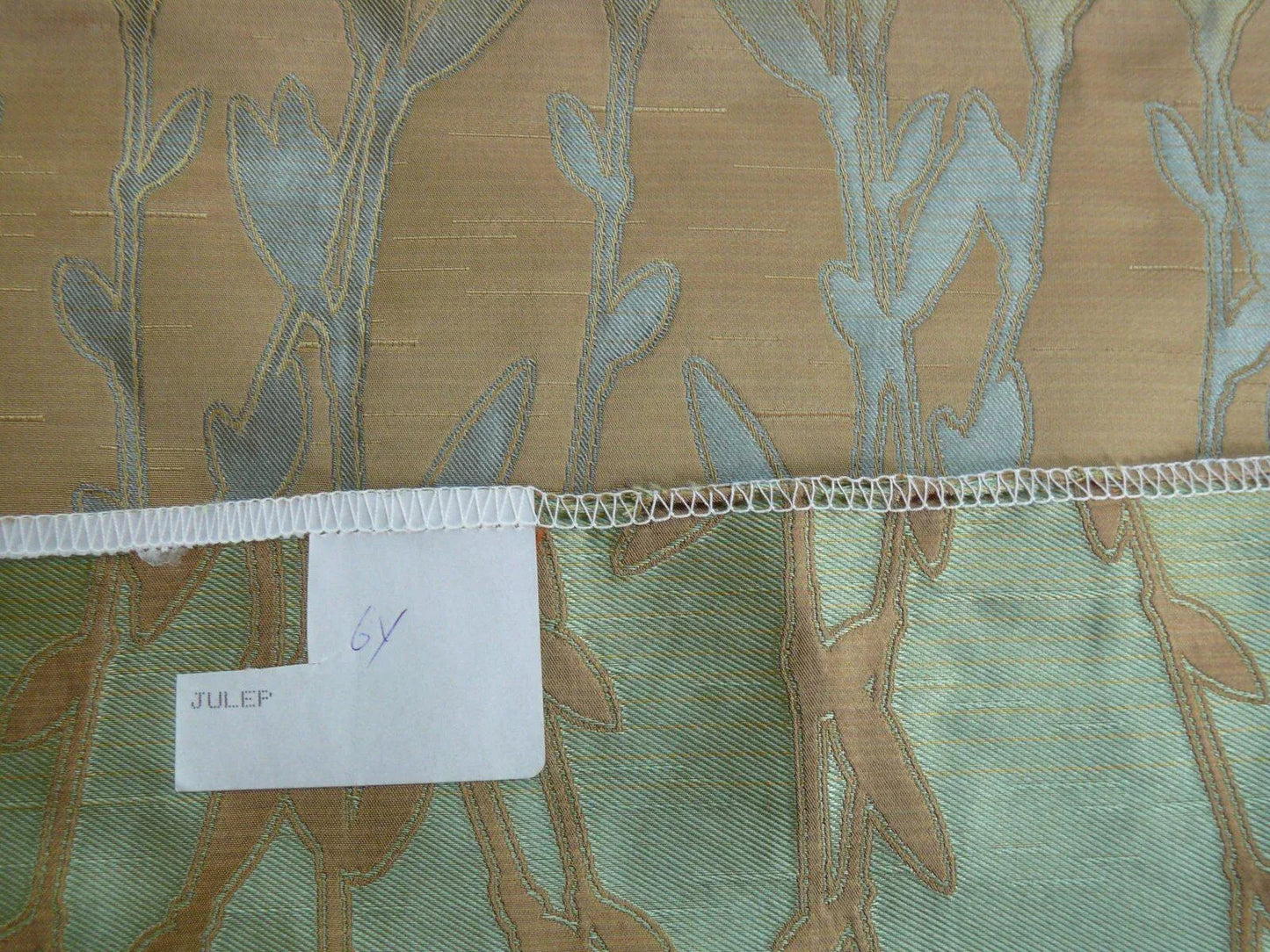 By Yard Heavy! 100%silk Lampas Pussy Willow Tree Julep Brown Gold Blue