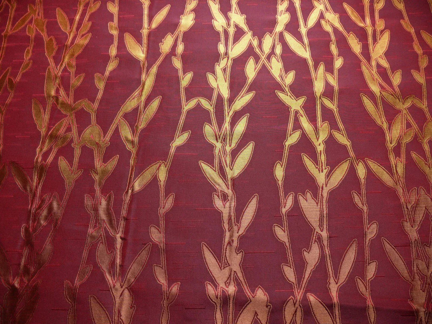 By Yard Heavy! 100%silk Lampas Pussy Willow Tree Crimson Deep Red Gold 676crimson
