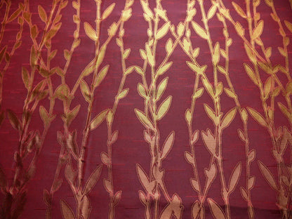 By Yard Heavy! 100%silk Lampas Pussy Willow Tree Crimson Deep Red Gold 676crimson