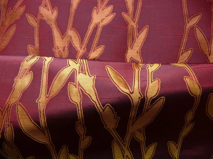 By Yard Heavy! 100%silk Lampas Pussy Willow Tree Crimson Deep Red Gold 676crimson