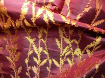 By Yard Heavy! 100%silk Lampas Pussy Willow Tree Crimson Deep Red Gold 676crimson
