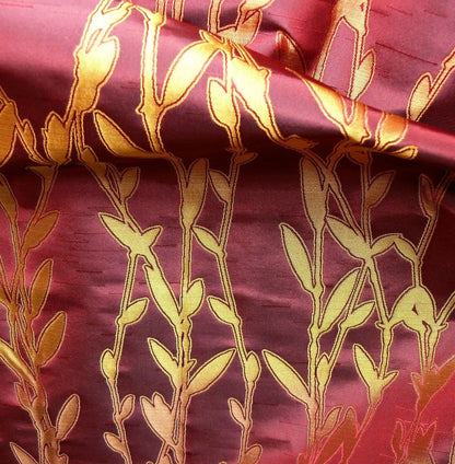By Yard Heavy! 100%silk Lampas Pussy Willow Tree Crimson Deep Red Gold 676crimson
