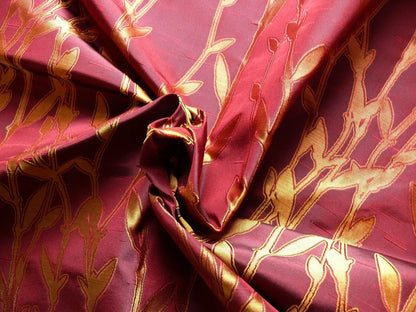 By Yard Heavy! 100%silk Lampas Pussy Willow Tree Crimson Deep Red Gold 676crimson