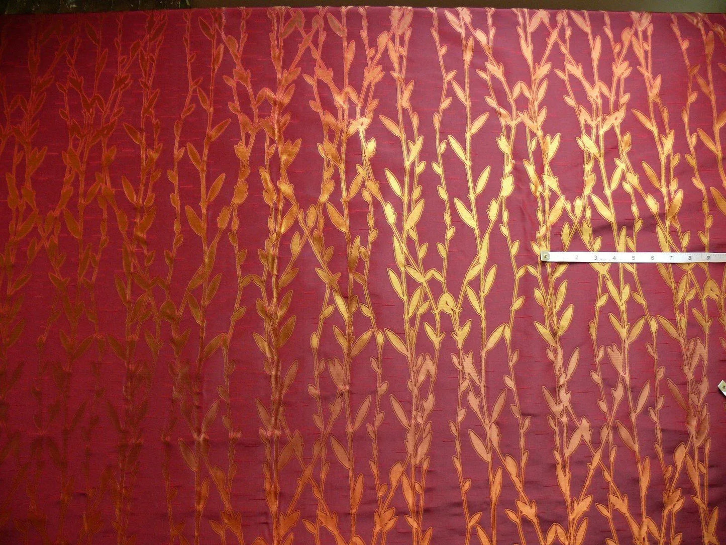 By Yard Heavy! 100%silk Lampas Pussy Willow Tree Crimson Deep Red Gold 676crimson