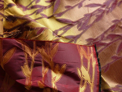By Yard Heavy! 100%silk Lampas Pussy Willow Tree Crimson Deep Red Gold 676crimson
