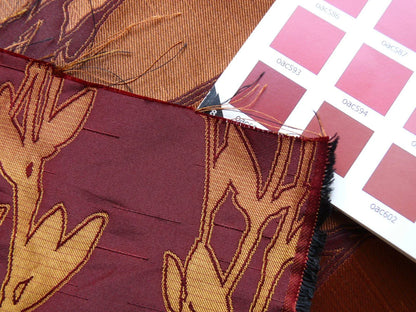 By Yard Heavy! 100%silk Lampas Pussy Willow Tree Crimson Deep Red Gold 676crimson